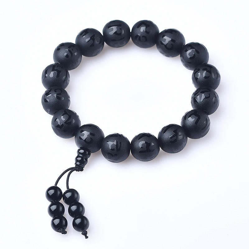 Tibet White Crystal Black Onyx Om Mani Padme Hum Meditation Bracelet