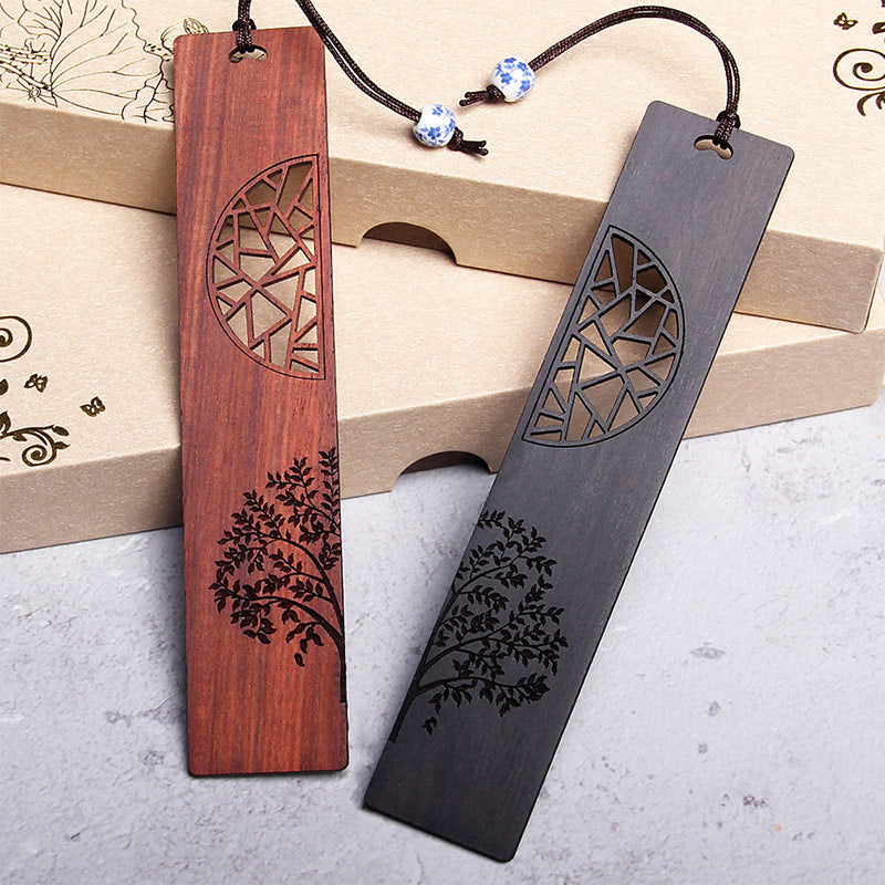 The Tree of Life Ebony Wood Small Leaf Red Sandalwood Bookmarks With Gift Box