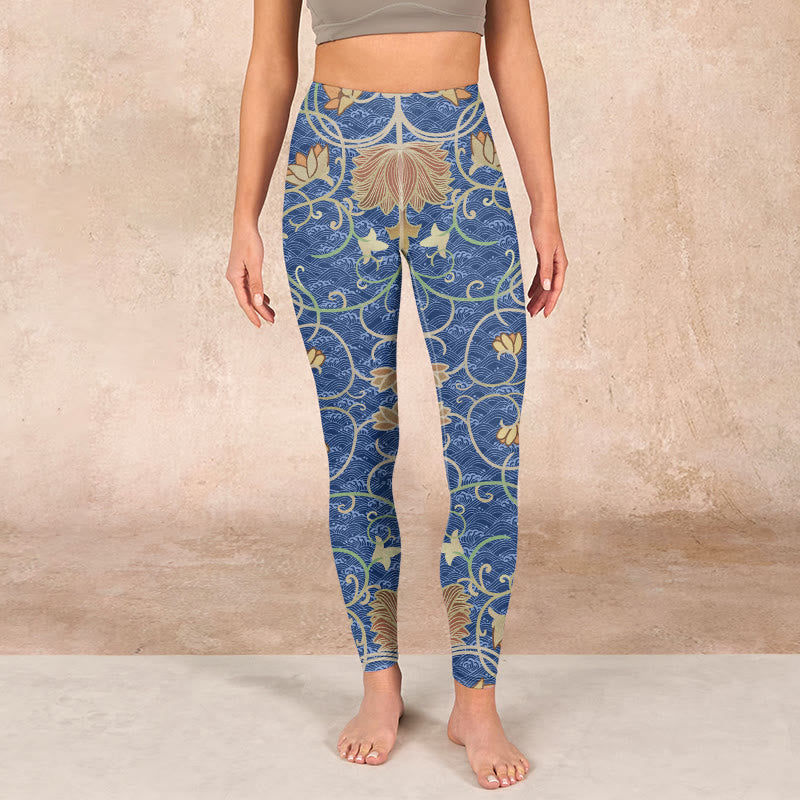 Lotus Flowers Print Gym Leggings Women's Yoga Pants