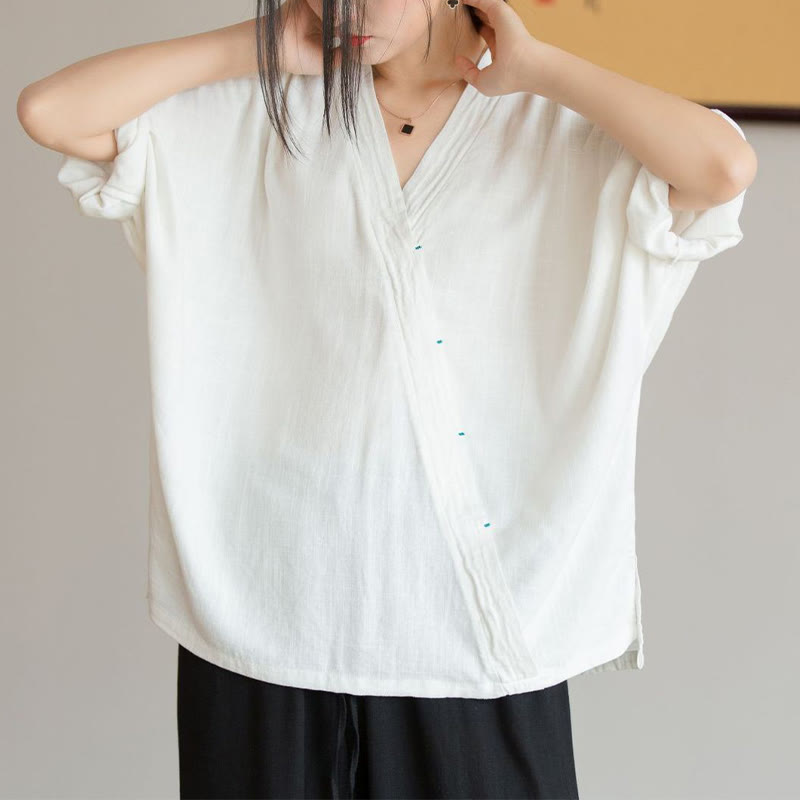 V-Neck Blouse Women Shirt Long Sleeve Top Chinese Hanfu Style Clothing
