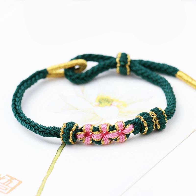 Handmade Three Peach Blossoms Luck Eight Strands Braided String Bracelet