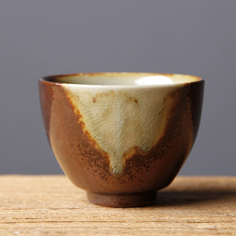 Vintage Brown Beige Kiln Change Ceramic Teacup Kung Fu Tea Cup Bowl