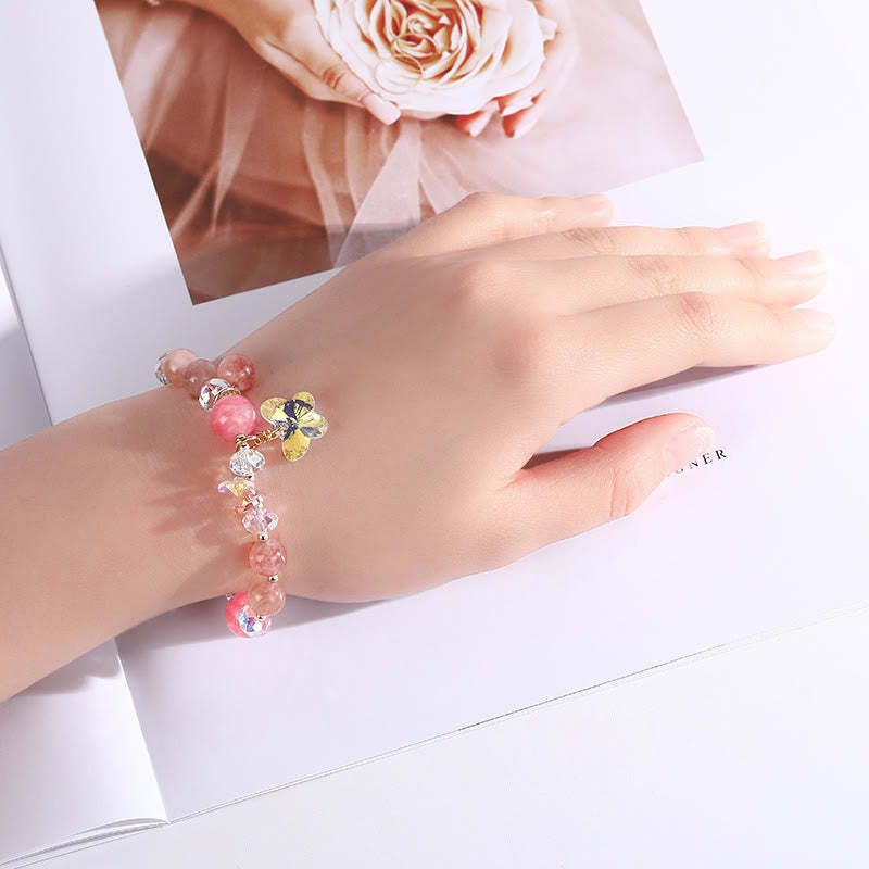 Strawberry Quartz White Crystal Pink Crystal Butterfly Love Bracelet