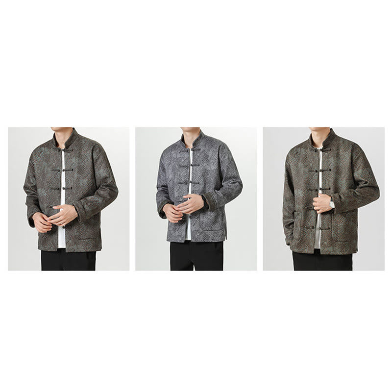 Casual Suede Python Pattern Frog-button Cotton Men's Jacket Shirt Clothing