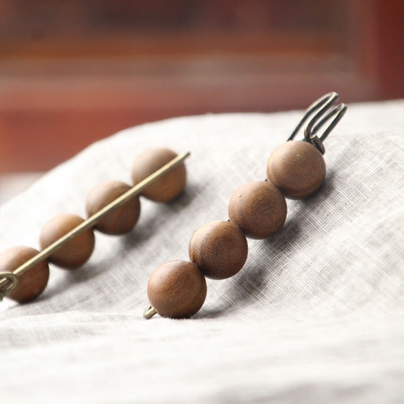 Vintage Sandalwood Agathis Alba Ebony Wood Peltogyne Beads Healing Brooch