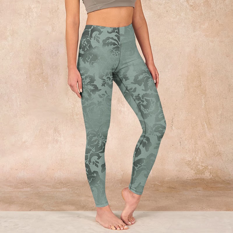 Casual Flower Leaves Print Gym Fitness Leggings Women's Yoga Pants
