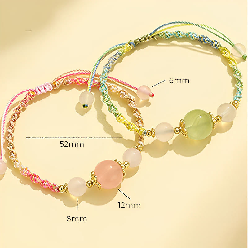 Strawberry Quartz Pink Crystal Prehnite White Agate Bead Healing Rope Bracelet