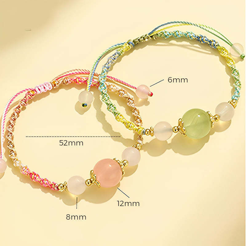 Strawberry Quartz Pink Crystal Prehnite White Agate Bead Healing Rope Bracelet