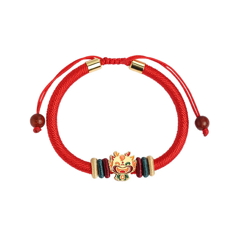 Handmade 925 Sterling Silver Year of the Dragon Cute Chinese Zodiac Luck Braided Red Bracelet