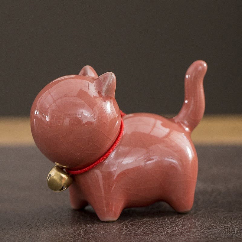 Mini Cute Lucky Bell Cat Tea Pet Ceramic Home Desk Figurine Decoration