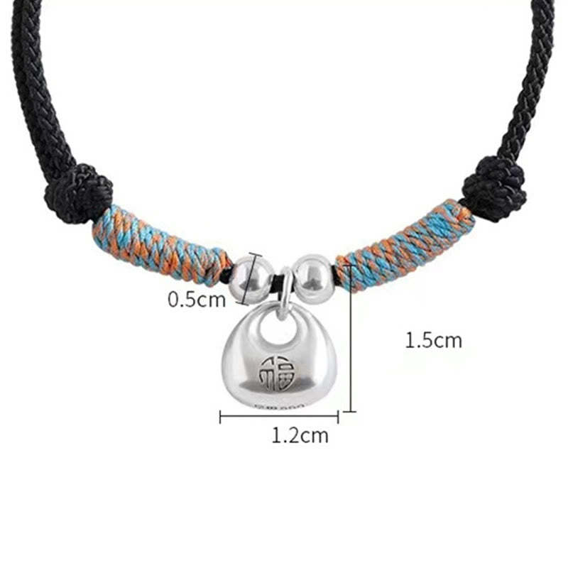 Handmade 925 Sterling Silver Fu Character Safe And Well Luck Braided Bracelet