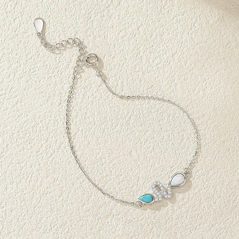 925 Sterling Silver Turquoise Opal Year Of The Snake Protection Bracelet