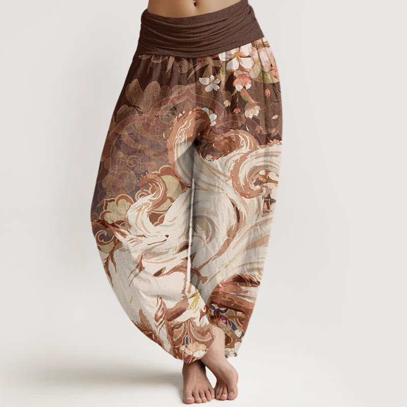 Fox Cherry Blossoms Women's Elastic Waist Harem Pants