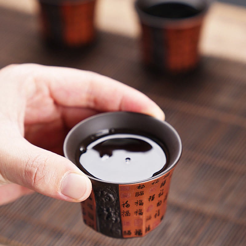 Small Fu Character Purple Clay Ceramic Teacup Kung Fu Tea Cup 50ml