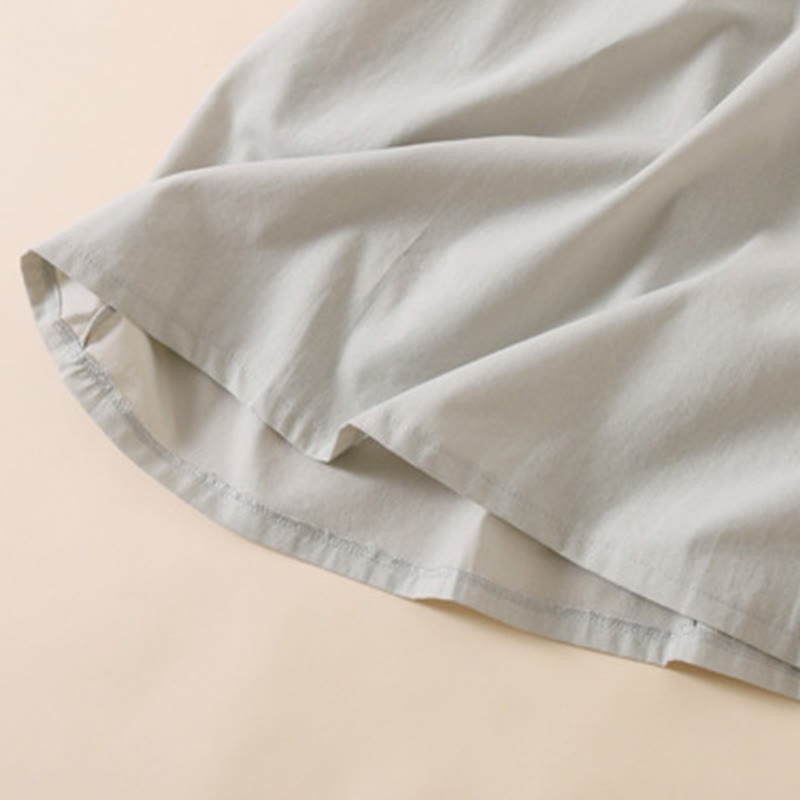 Summer Buttons Design Short Sleeve Cotton Linen Midi Dress With Pockets