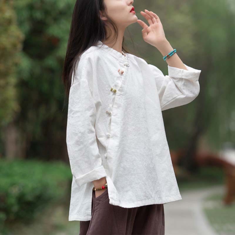 Ramie Linen Blouse Women Shirt Top Chinese Hanfu Style Clothing