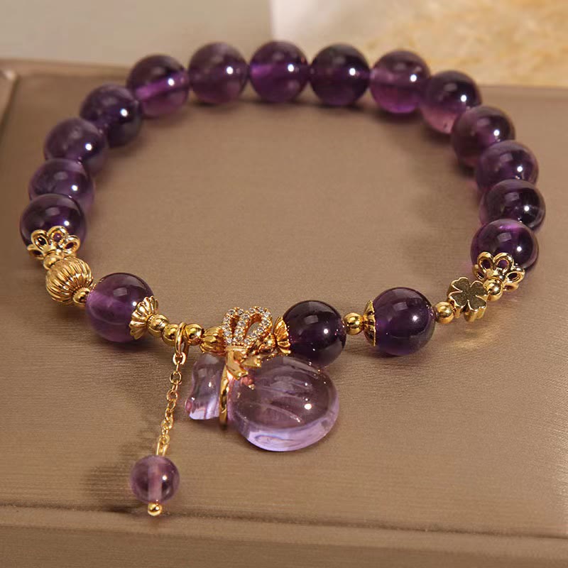 Natural Amethyst Crystal Money Bag Charm Positive Bracelet