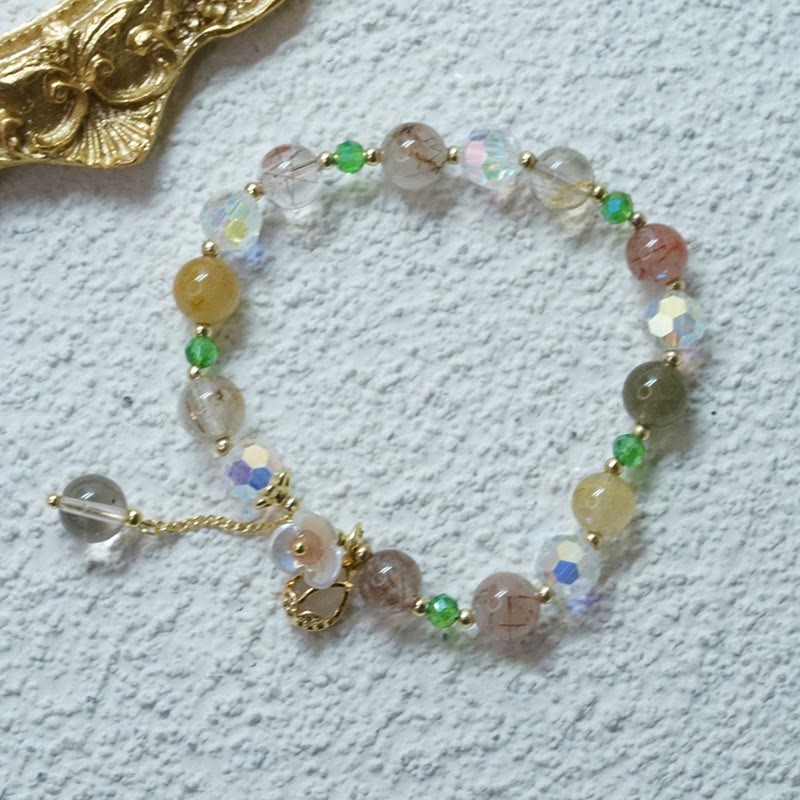 Strawberry Quartz Rutilated Quartz Fluorite Flower Healing Bracelet