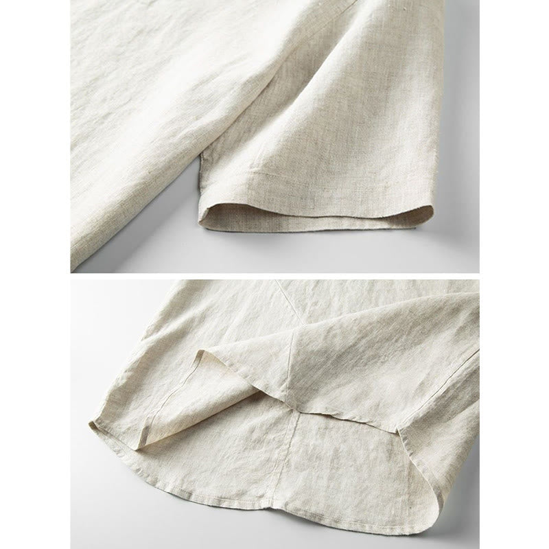 Summer Men's Solid Color Button Short Sleeve Linen Shirt