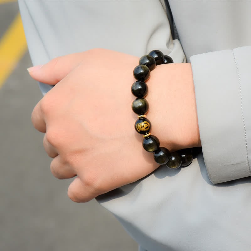 Chinese Zodiac Natal mystic zen Gold Sheen Obsidian Wealth Protection Bracelet