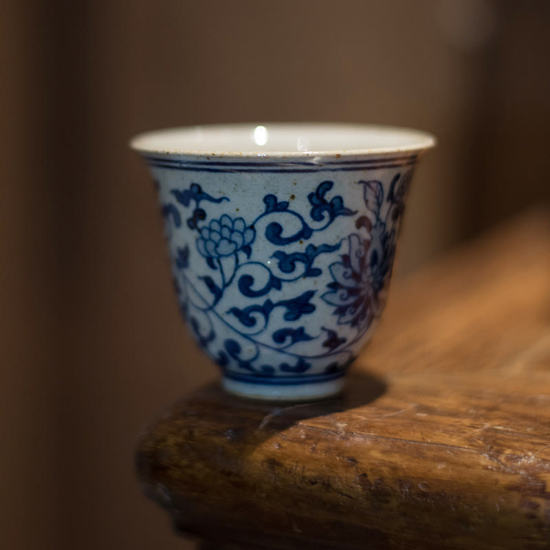 Jingdezhen Blue and White Porcelain Hand Painted Lotus Plum Blossom Ceramic Teacup Kung Fu Tea Cups