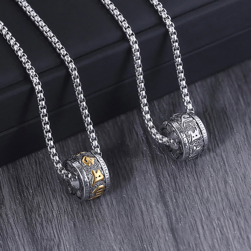 Tibetan Om Mani Padme Hum Titanium Steel Peace Necklace Pendant