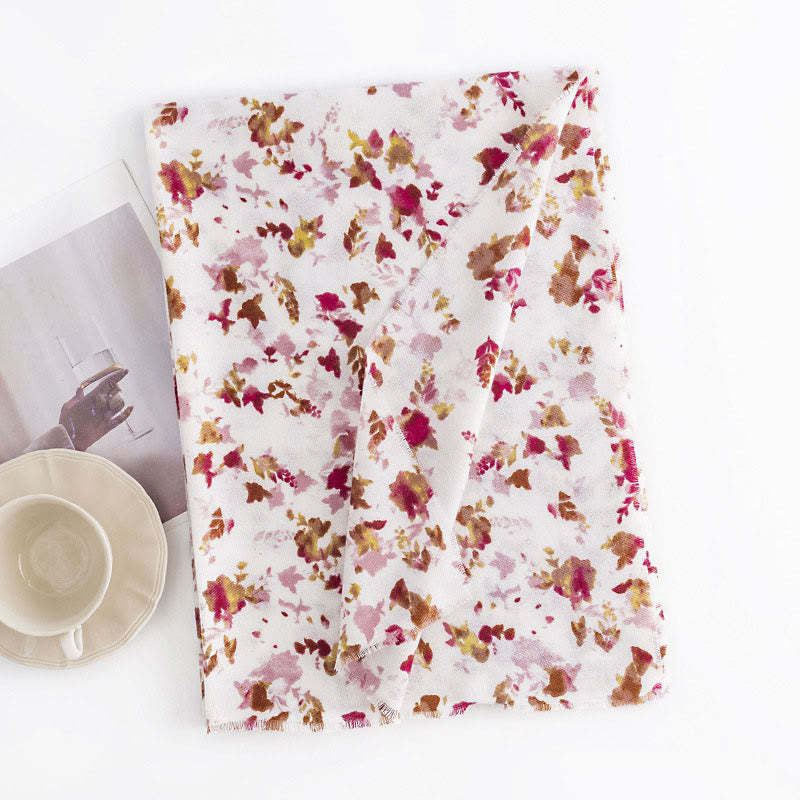 Tibetan Floral Falling Leaves Print Shawl Fall Winter Cozy Warm Travel Scarf Wrap