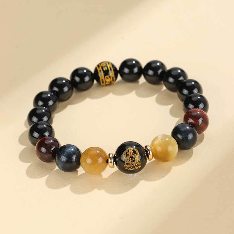 Black Onyx Tiger Eye Om Mani Padme Hum Chinese Zodiac Natal mystic zen Support Bracelet