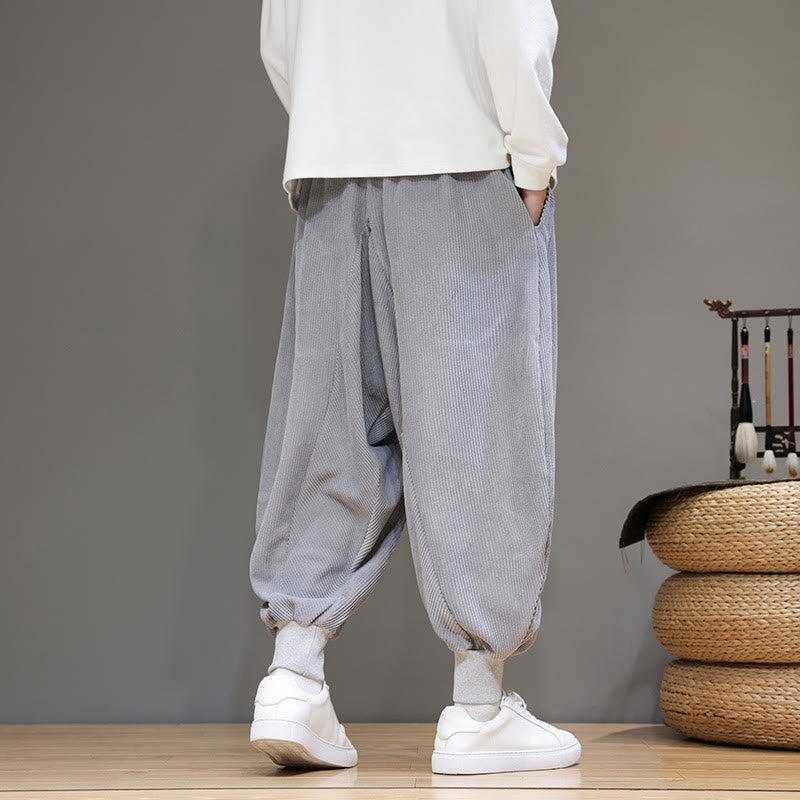 Casual Plain Cotton Men's Harem Pants With Pockets