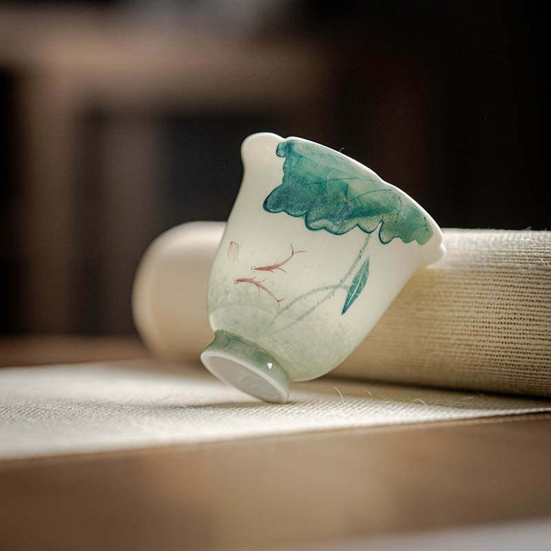 Koi Fish Lotus Leaf Pattern Ceramic Teacup Kung Fu Tea Cup 65ml