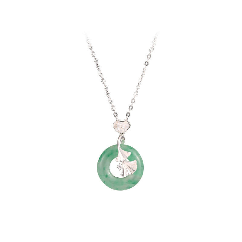 925 Sterling Silver Jade Ginkgo Peace Buckle Ruyi Lock Prosperity Necklace Pendant
