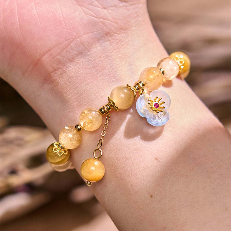 Citrine Tiger Eye Flower Charm Generosity Bracelet