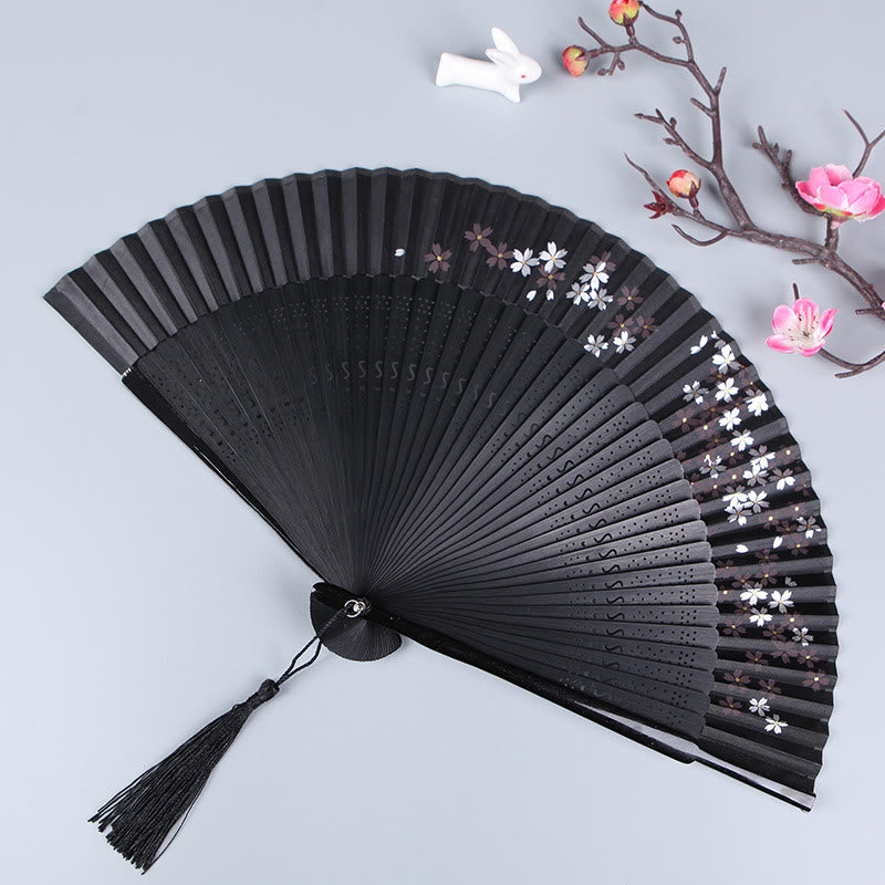 Cherry Blossom Sakura Camellia Handheld Silk Bamboo Folding Fan 21cm