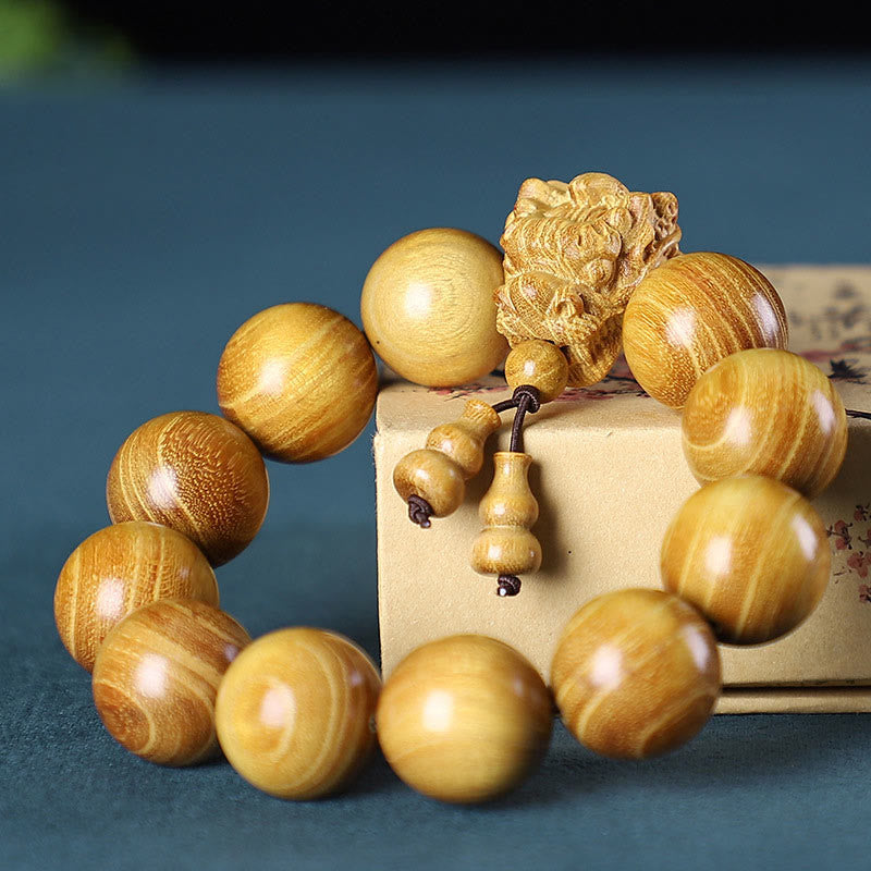 Rosewood Green Sandalwood Small Leaf Red Sandalwood Agarwood Dragon Carved Protection Bracelet
