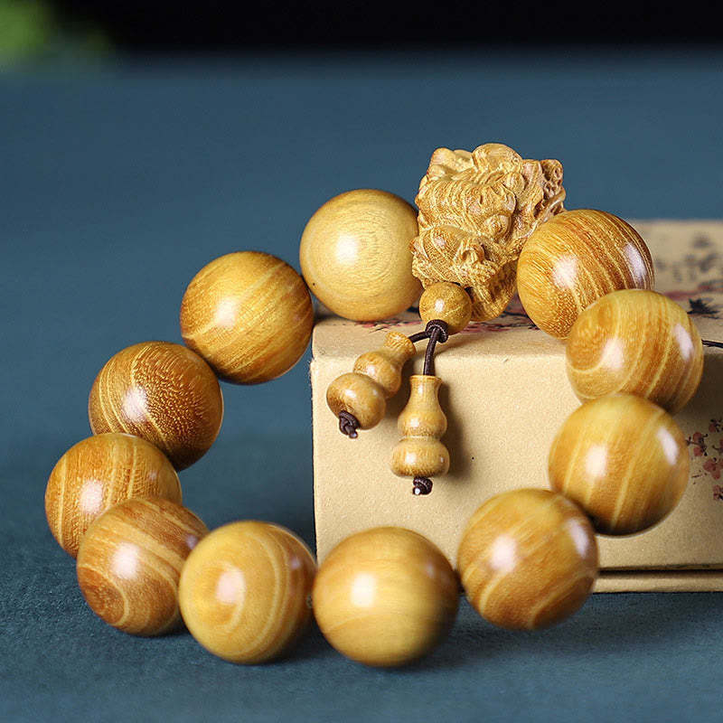 Rosewood Green Sandalwood Small Leaf Red Sandalwood Agarwood Dragon Carved Protection Bracelet