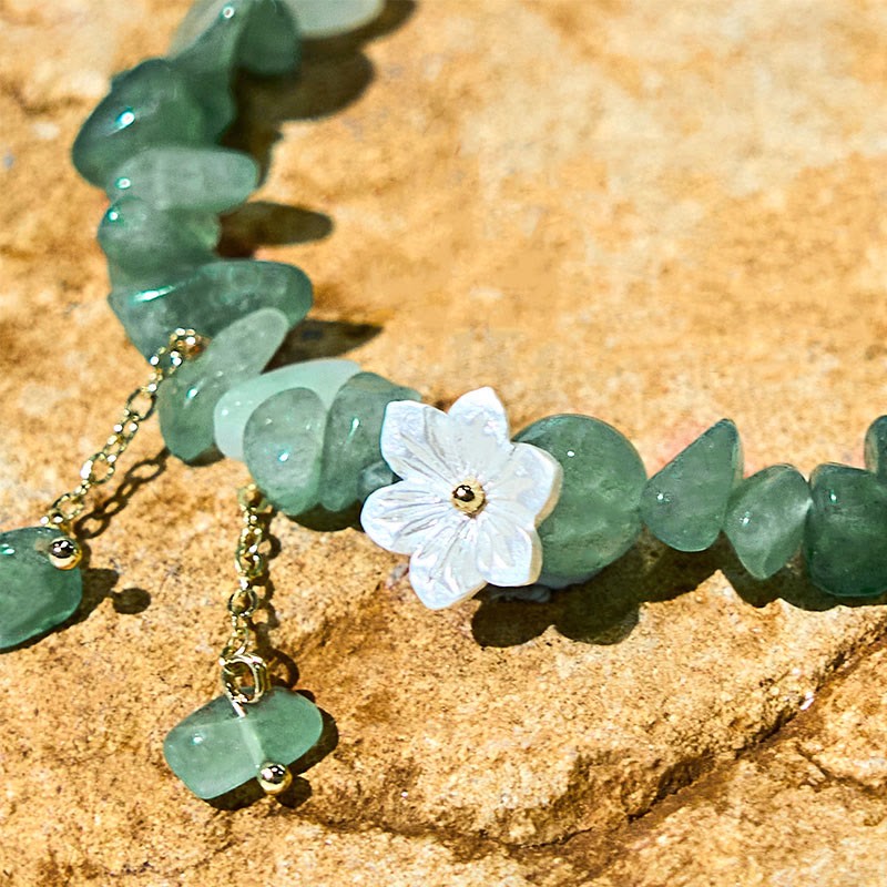 Soothing Love Natural Strawberry Quartz Green Strawberry Quartz Super Seven Crystal Flower Bracelet