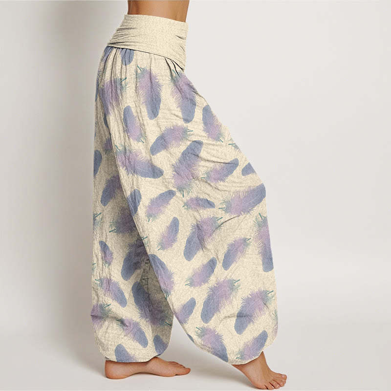 Casual Feathers Pattern Women's Elastic Waist Harem Pants