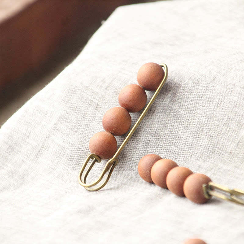 Vintage Sandalwood Agathis Alba Ebony Wood Peltogyne Beads Healing Brooch