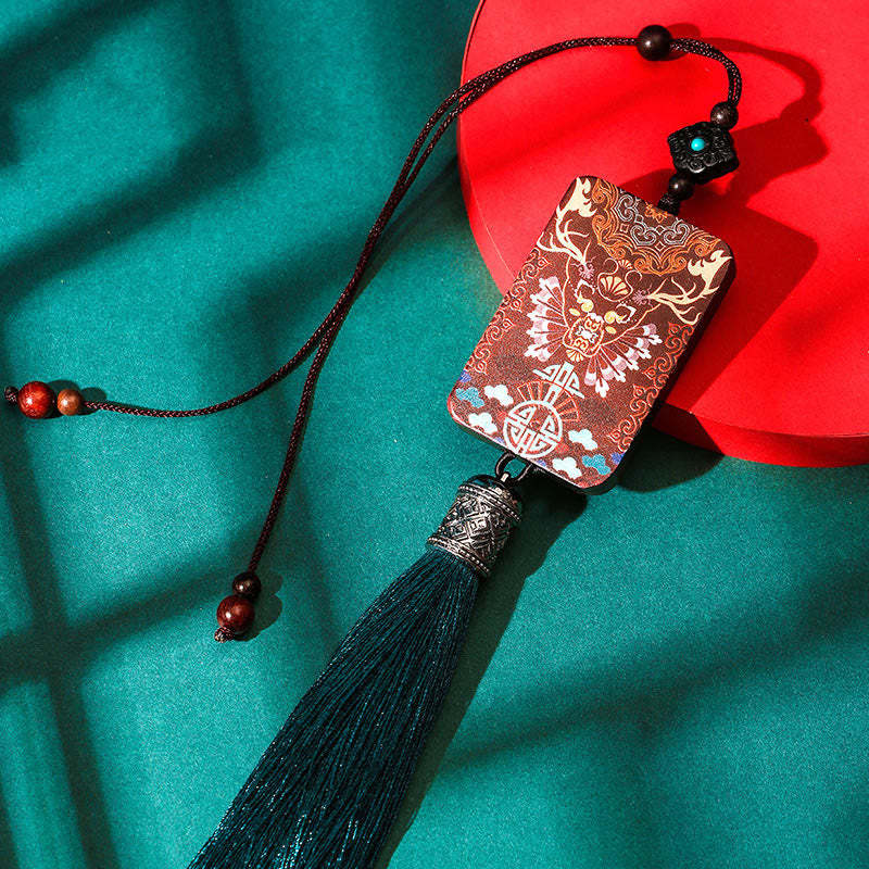 Handmade Elk Deer Ebony Wood Balance Tassel Car Hanging Decoration