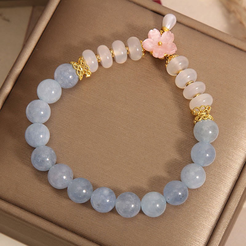 Aquamarine White Agate Pearl Abacus Beads Flower Healing Bracelet