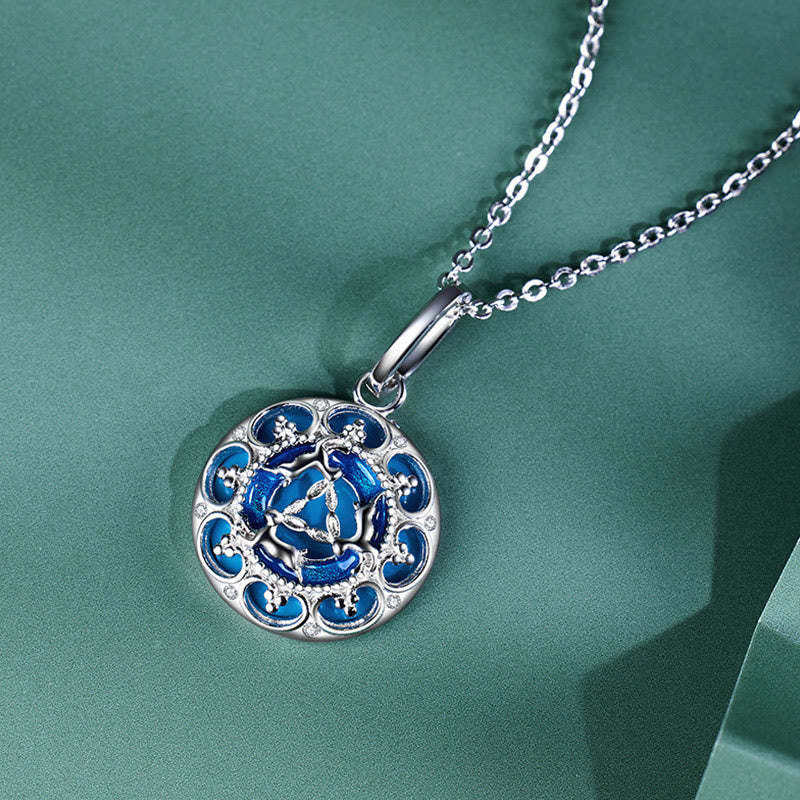 925 Sterling Silver Round Turquoise Three Rabbits Balance Necklace Pendant