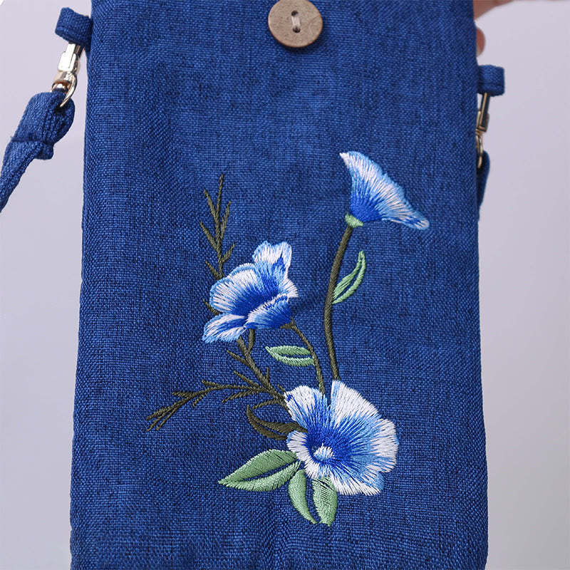 Small Embroidered Flowers Crossbody Bag Shoulder Bag Cellphone Bag 11*20cm