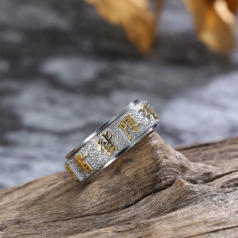 Tibetan The Nine-word Mantra Yin Yang Pattern Titanium Steel Spinner Balance Ring