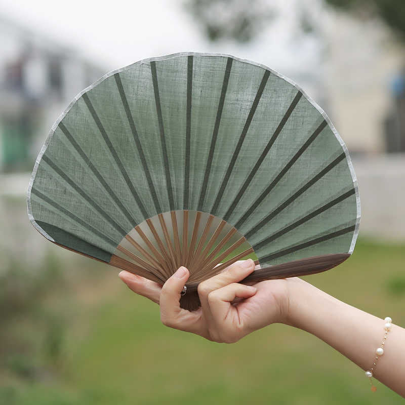 Retro Solid Color Shell Shape Handheld Bamboo Folding Fan