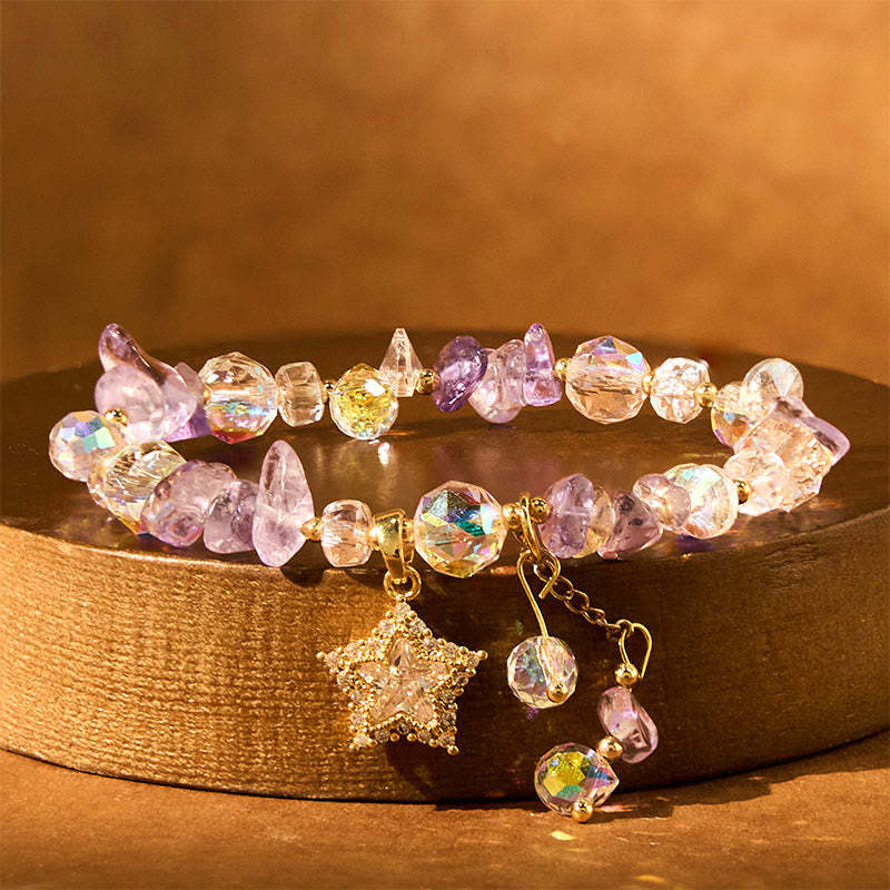 Natural Amethyst Crystal Star Charm Positive Transformation Bracelet