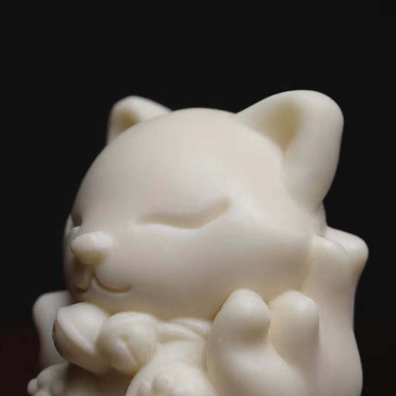 Mini Nine-Tailed Fox Ivory Fruit Sandalwood Green Sandalwood Blessing Decoration