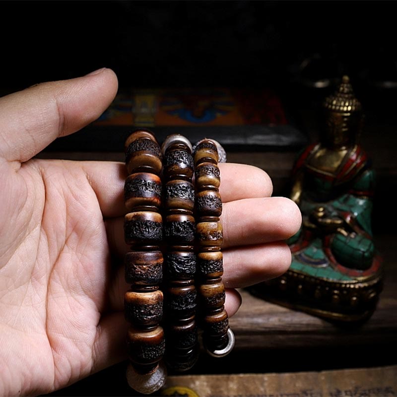 925 Sterling Silver Chinese Zodiac Natal mystic zen Handmade Tibet Yak Bone Strength Bracelet