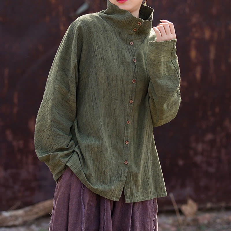 Turtleneck Dyeing Ramie Cotton Chinese Style Cardigan Clothing