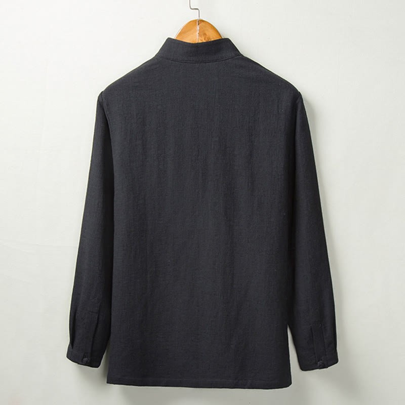 Fall Solid Long Sleeve Button Shirt Cotton Linen Men Clothing