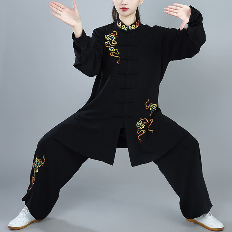 2Pcs Fall Colorful Auspicious Clouds Tai Chi Meditation Qigong Zen Practice Unisex Cotton Clothing Set